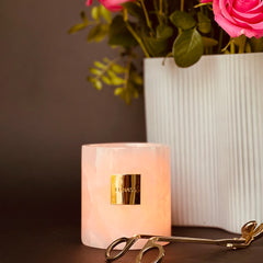 Natural pink onyx marble candle jar