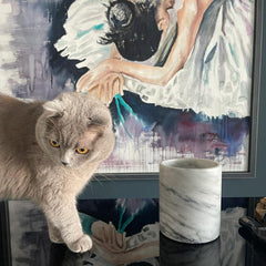 Cat - Natural marble candle jar - painting