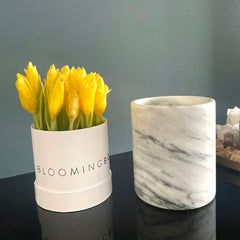Genuine marble candle vase - yellow flower 'bloomingdales'