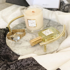 White scented candle - home spray on a tray
